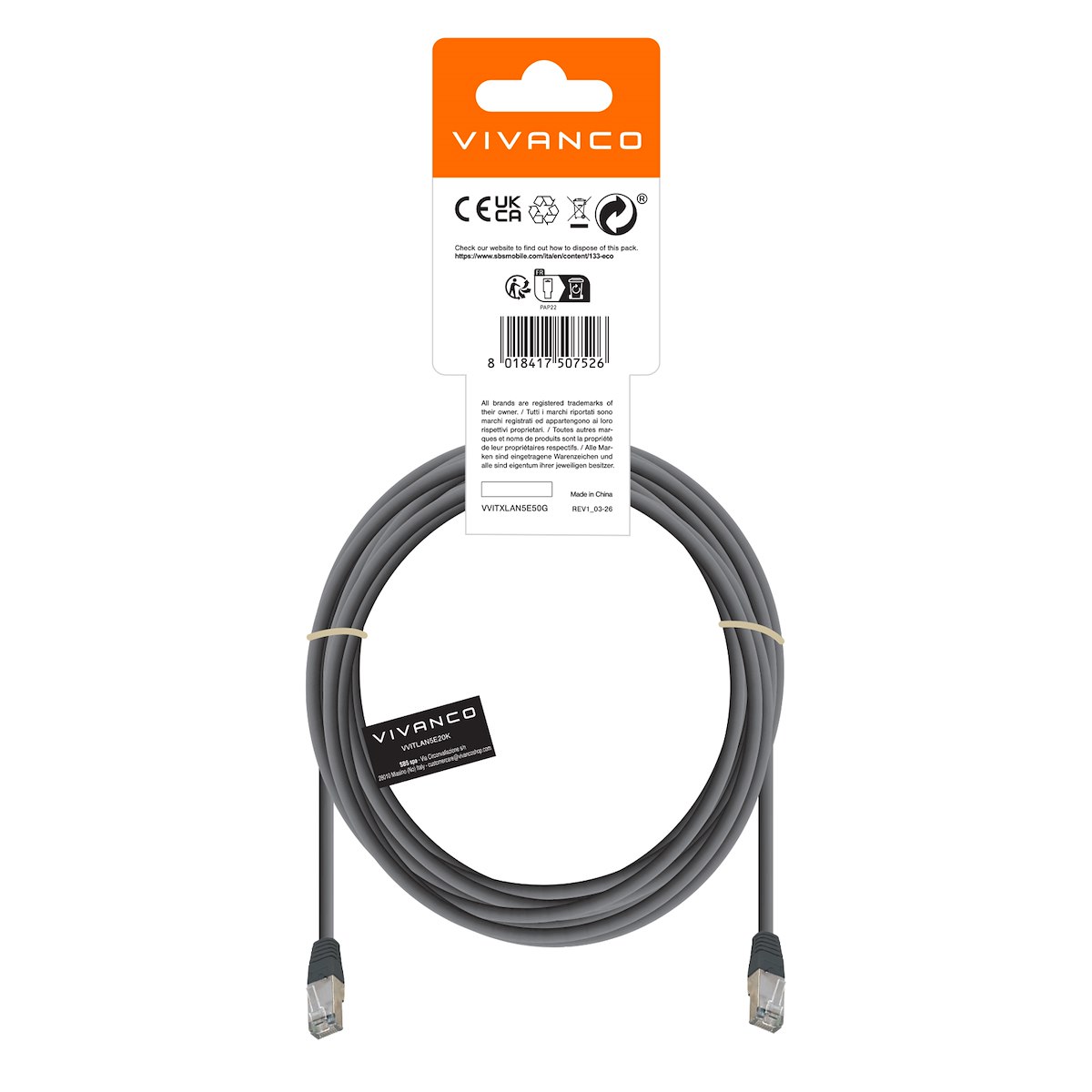 VIVANCO VVITLAN5E20K Cavo Ethernet RJ45 M-M 2m Cat 5e Grigio - immagine 3