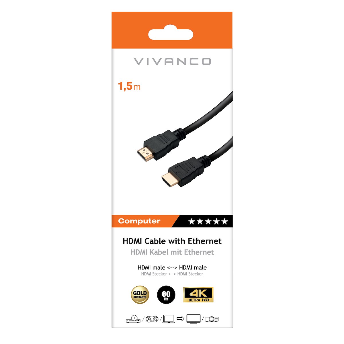 VIVANCO VVV2HDMI15MMK Cavo HDMI 2.0 ARC M-M 1.5m 4K-60Hz Nero