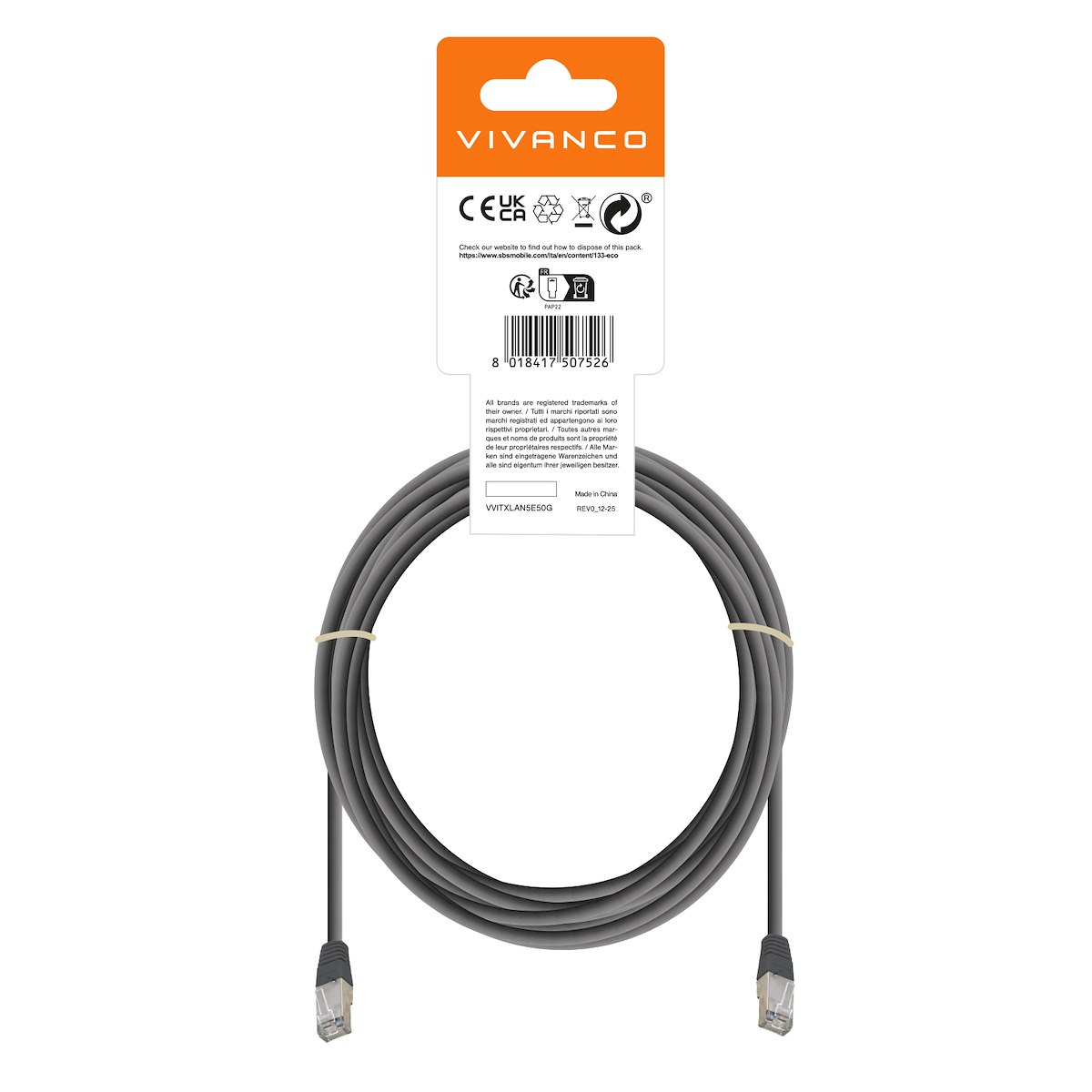 VIVANCO VVITXLAN5E50G Cavo Ethernet RJ45 M-M 5m Cat 5e Grigio - immagine 3