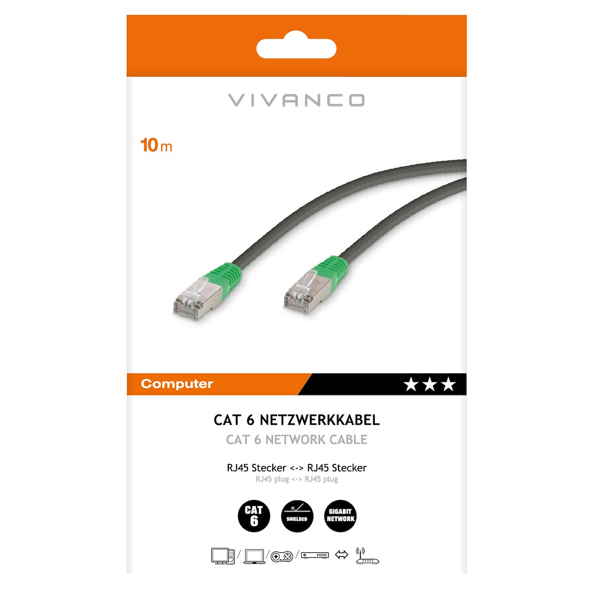 VIVANCO VVITLANC6100G, Cavo Ethernet RJ45 M-M, 10m, Cat 6, Verde