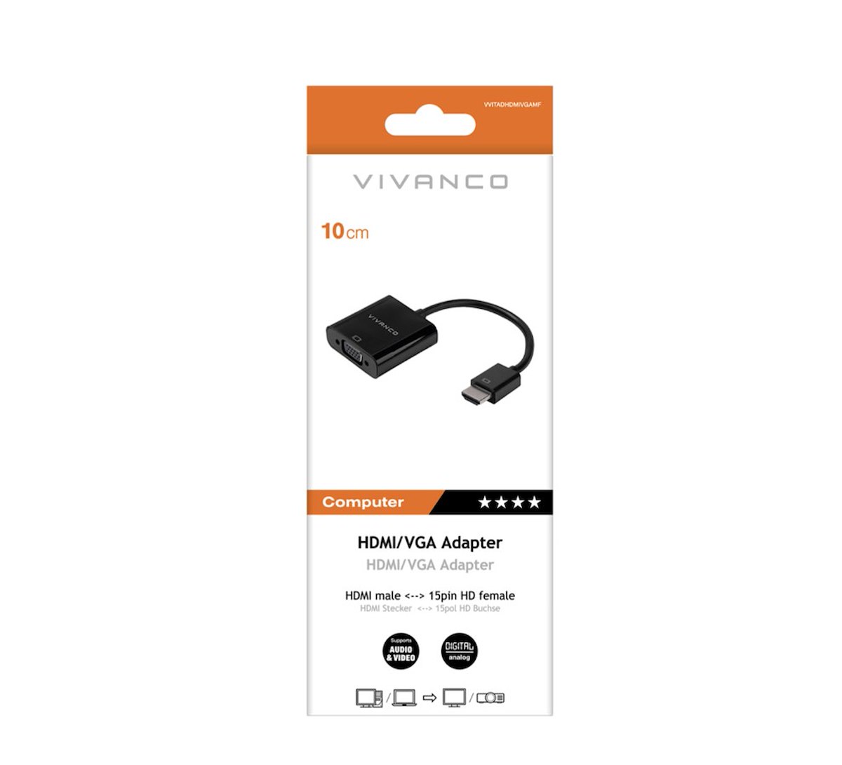 VIVANCO VVITADHDMIVGAMF Adattatore HDMI-VGA M-F 10cm Nero - immagine 2