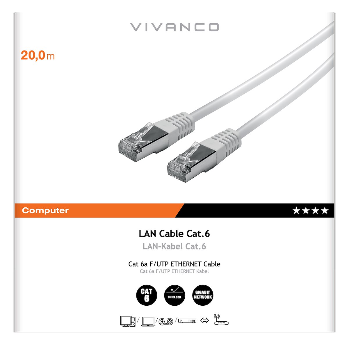 VIVANCO VVITLAN62000W Cavo Ethernet RJ45 M-M 20m Cat 6 Nero