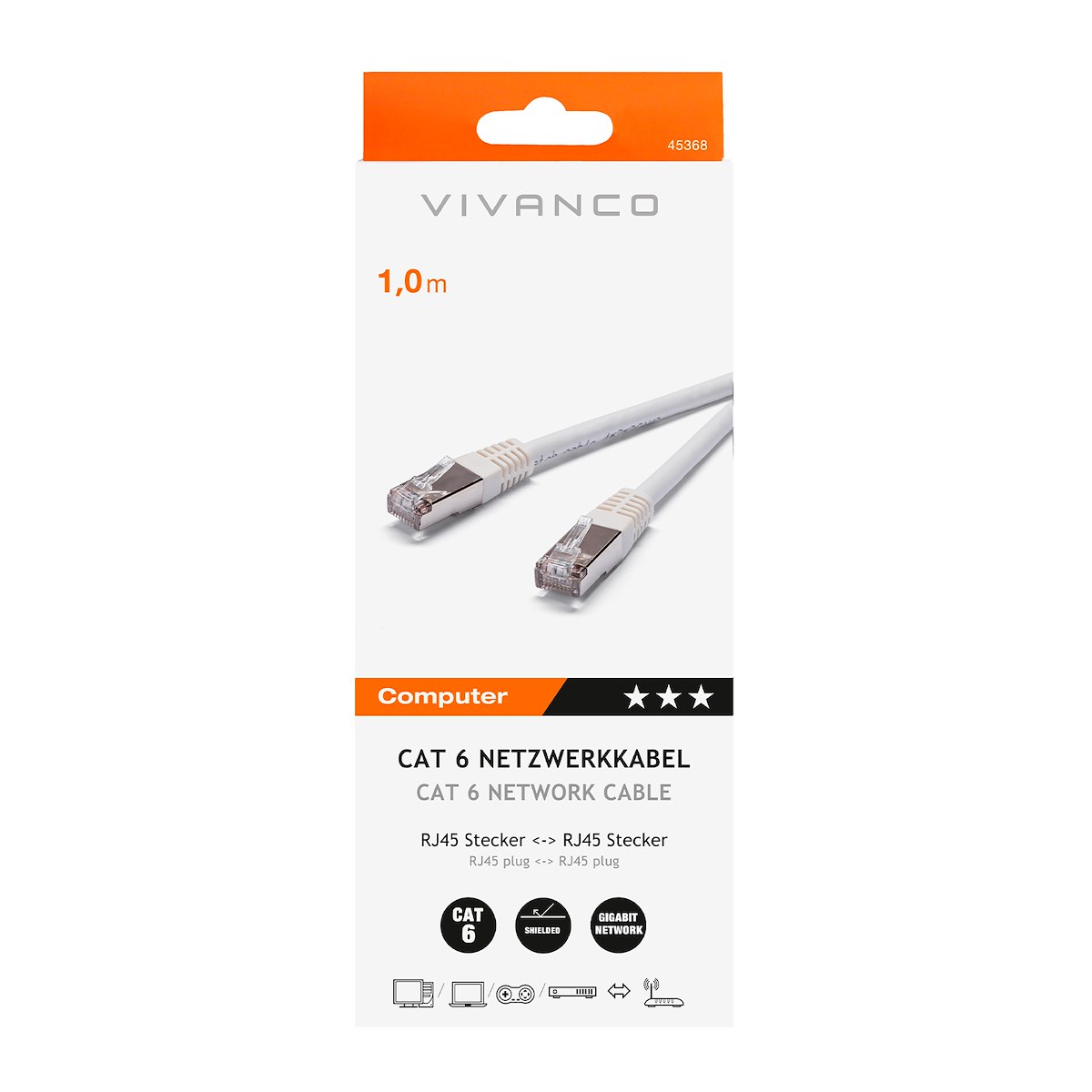 VIVANCO VVITLAN6100W Cavo Ethernet RJ45 M-M, 1m, Cat 6, Bianco - immagine 2
