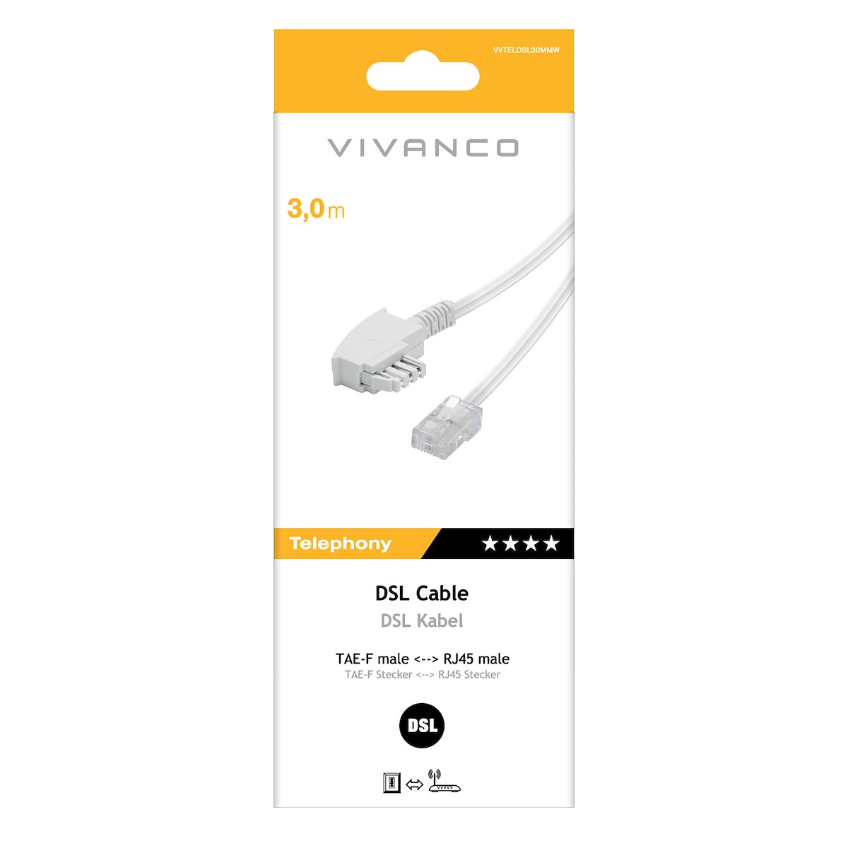 VIVANCO VVTELDSL30MMW Cavo TAE-F-RJ45 3m, bianco