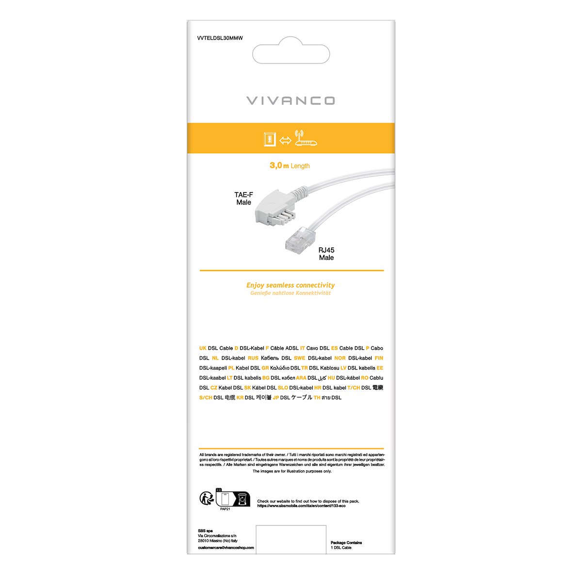 VIVANCO VVTELDSL30MMW Cavo TAE-F-RJ45 3m, bianco - immagine 3