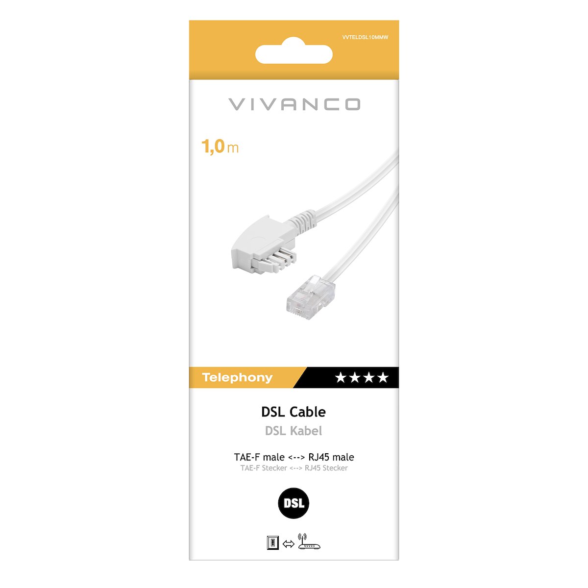 VIVANCO VVTELDSL10MMW Cavo TAE-F-RJ45, 1m, Bianco