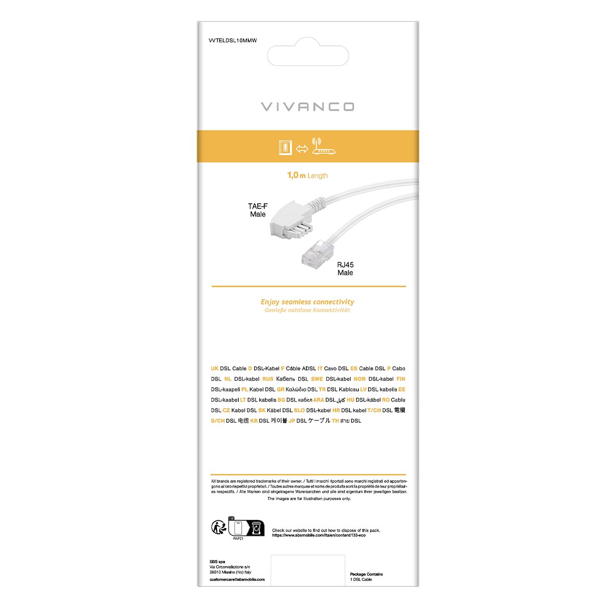 VIVANCO VVTELDSL10MMW Cavo TAE-F-RJ45, 1m, Bianco - immagine 3