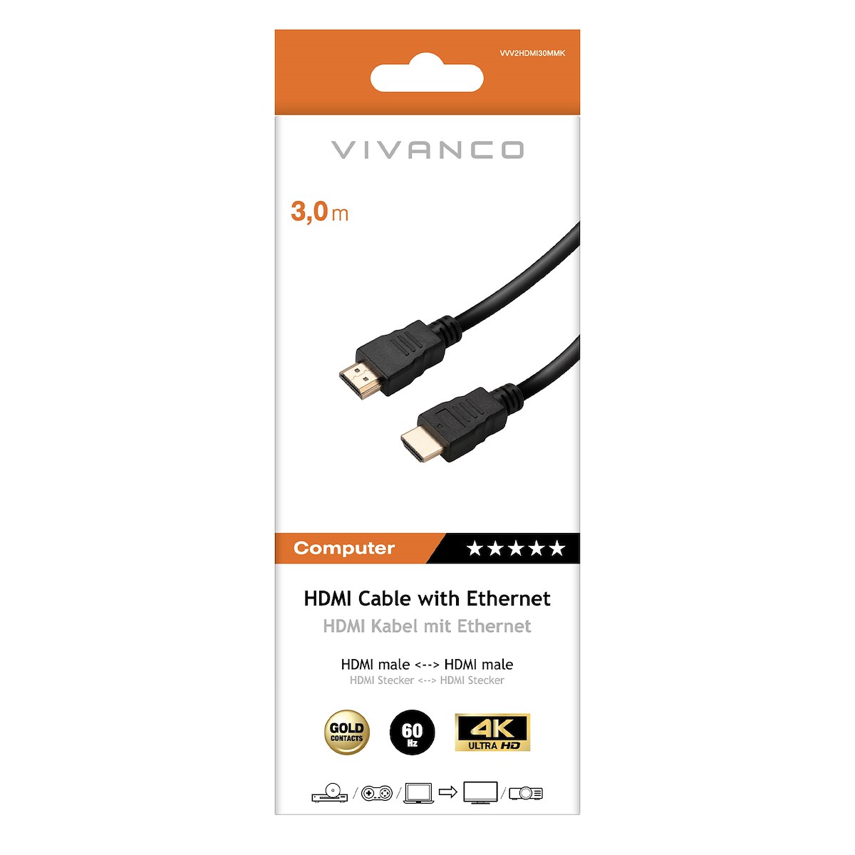 VIVANCO VVV2HDMI30MMK Cavo HDMI 2.0 ARC M-M 3m 4K 60Hz Nero