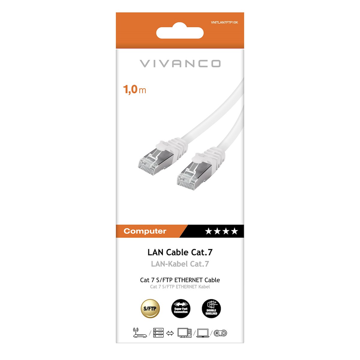 VIVANCO VNITLAN7FTP10K Cavo Ethernet RJ45 M-M 1m Cat 7 Nero