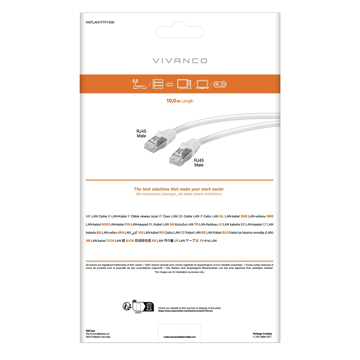 VIVANCO VNITLAN7FTP100K Cavo Ethernet RJ45 M-M 10m Cat 7 Nero - immagine 3