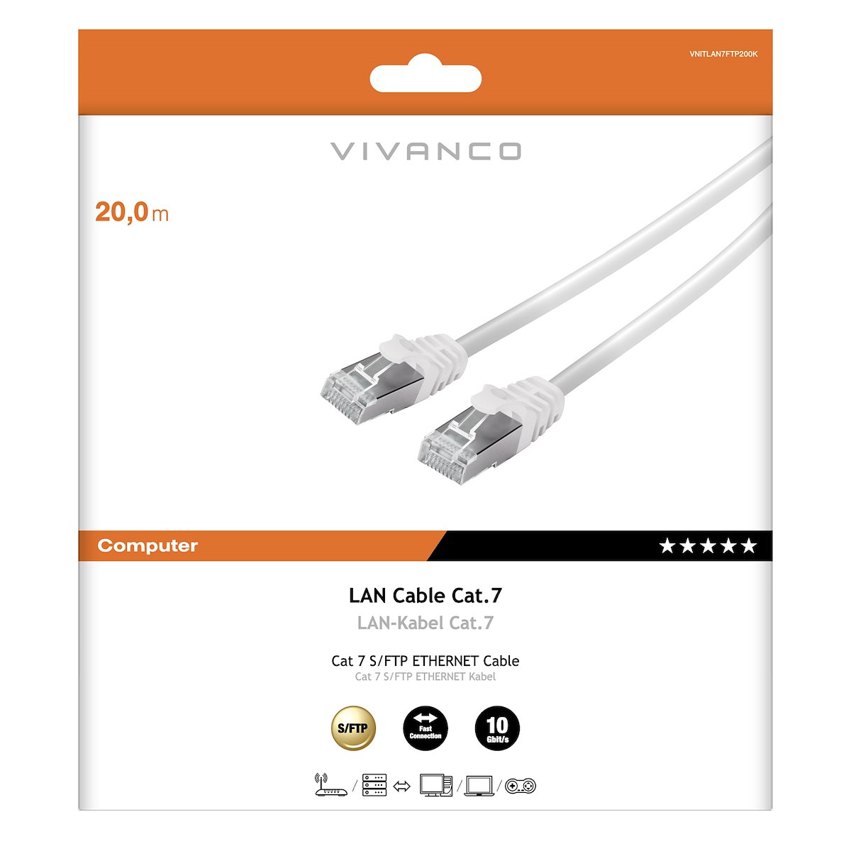 VIVANCO VNITLAN7FTP200K Cavo Ethernet RJ45 M-M 20m Cat 7 Nero