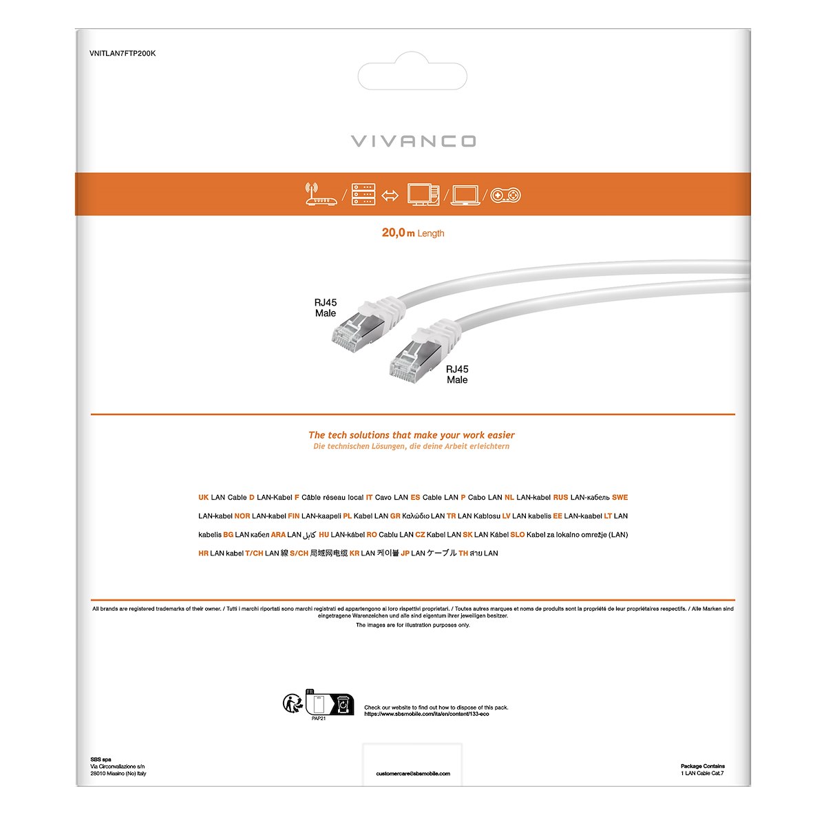 VIVANCO VNITLAN7FTP200K Cavo Ethernet RJ45 M-M 20m Cat 7 Nero - immagine 3