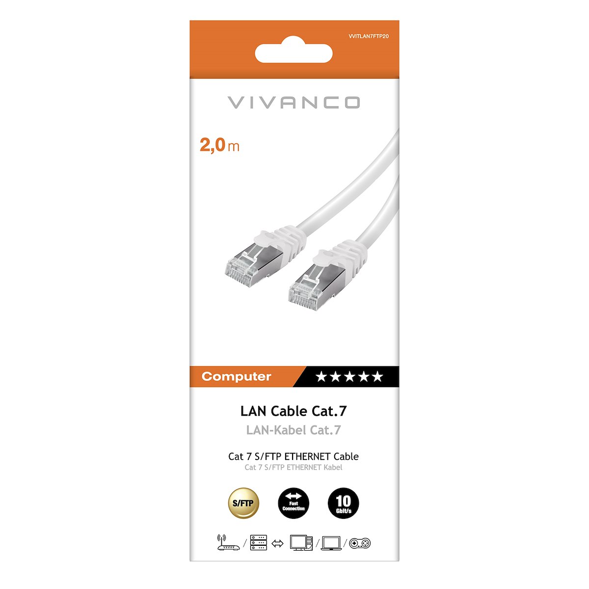 VIVANCO VVITLAN7FTP20 Cavo Ethernet RJ45 M-M 2m Cat.7 Bianco