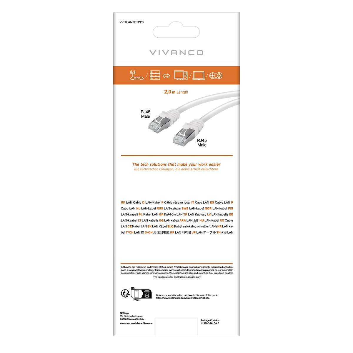 VIVANCO VVITLAN7FTP20 Cavo Ethernet RJ45 M-M 2m Cat.7 Bianco - immagine 3