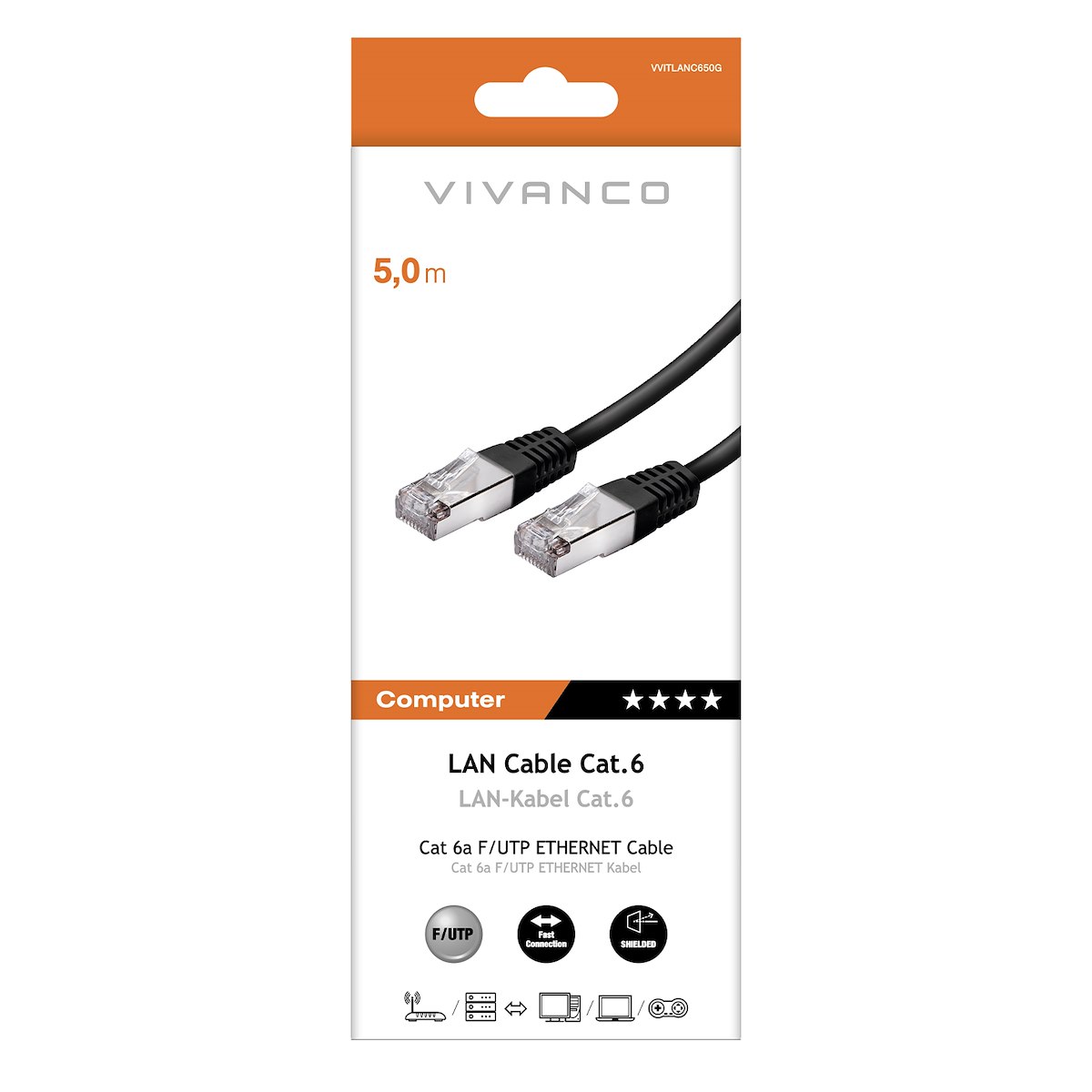 VIVANCO VVITLANC650G Cavo Ethernet RJ45 M-M 5m Cat 6 Nero