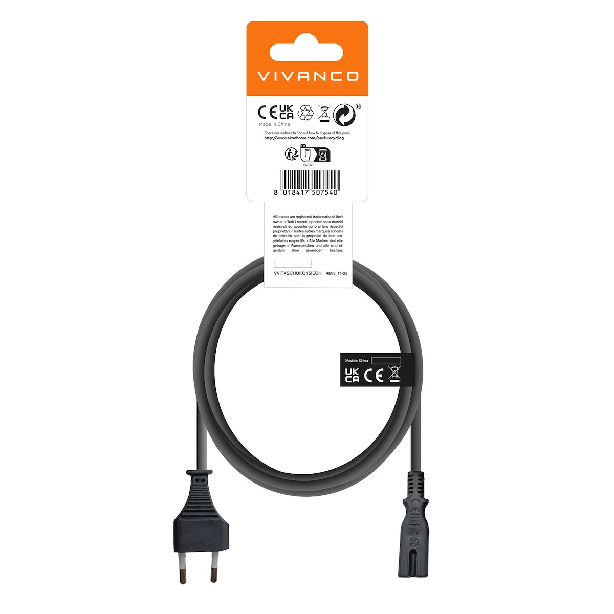 VIVANCO VVITXSCHUKO15IECK Cavo alimentazione Schuko-IEC, 1.8m, nero - immagine 3