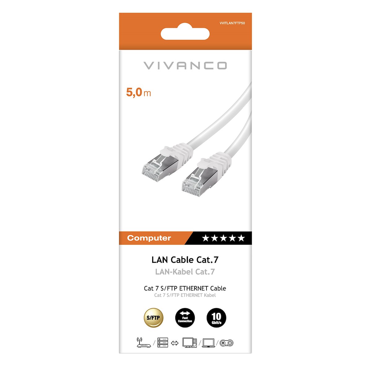 VIVANCO VVITLAN7FTP50 Cavo Ethernet RJ45 M-M 5m Cat 7, bianco