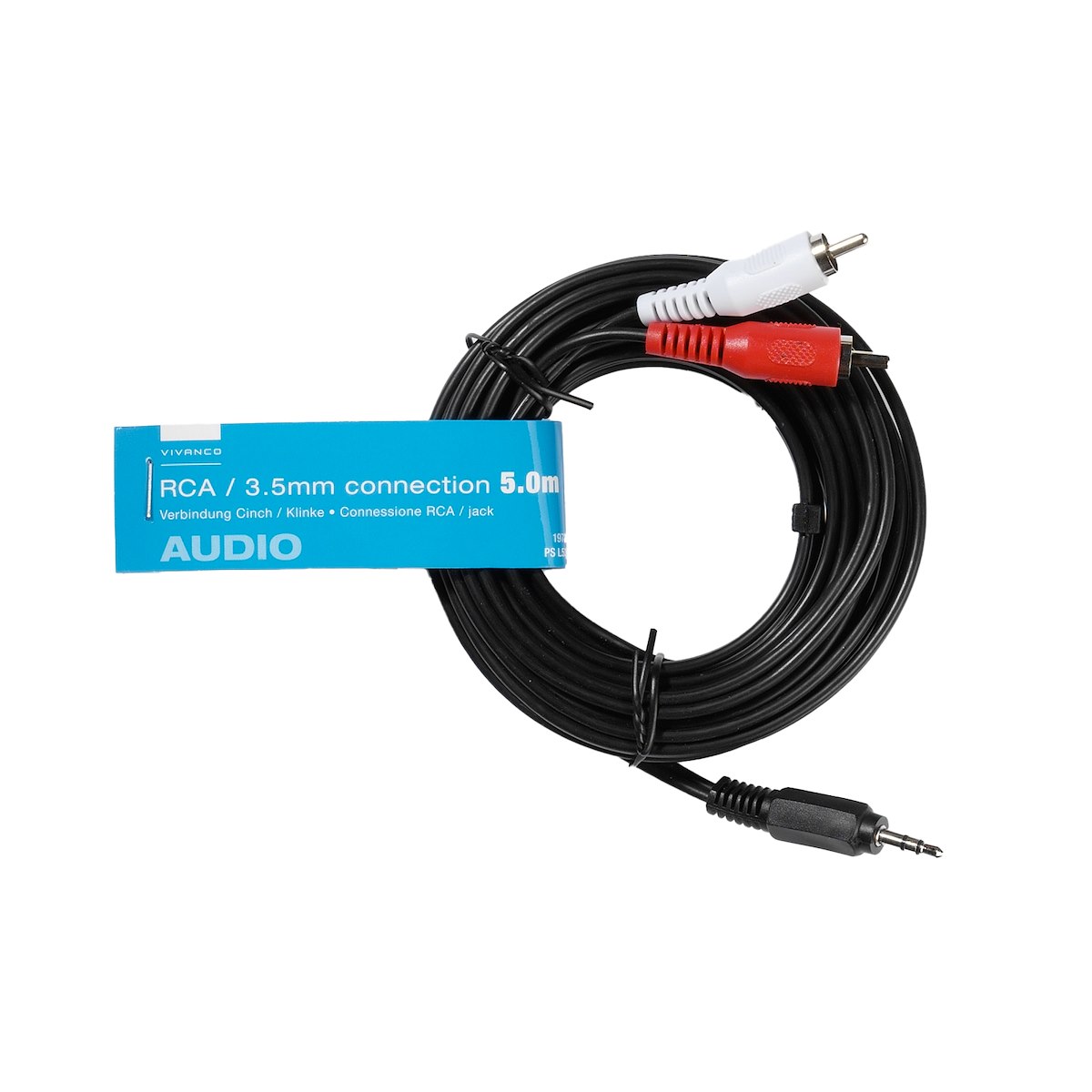 VIVANCO VVAXJACK2RCA50MMK Cavo Audio Jack 3.5mm-RCA, 5m, Nero
