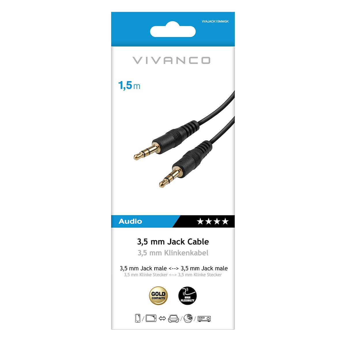 VIVANCO VVAJACK15MMGK Cavo audio jack 3.5mm M-M 1.5m nero