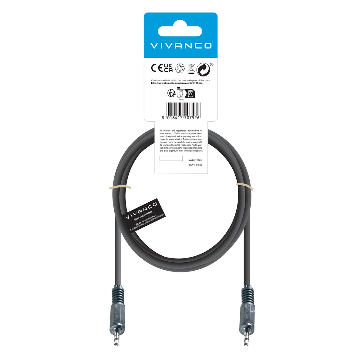 VIVANCO VVAXJACK15MMK Cavo audio jack 3.5mm M-M, 1.5m, nero - immagine 3