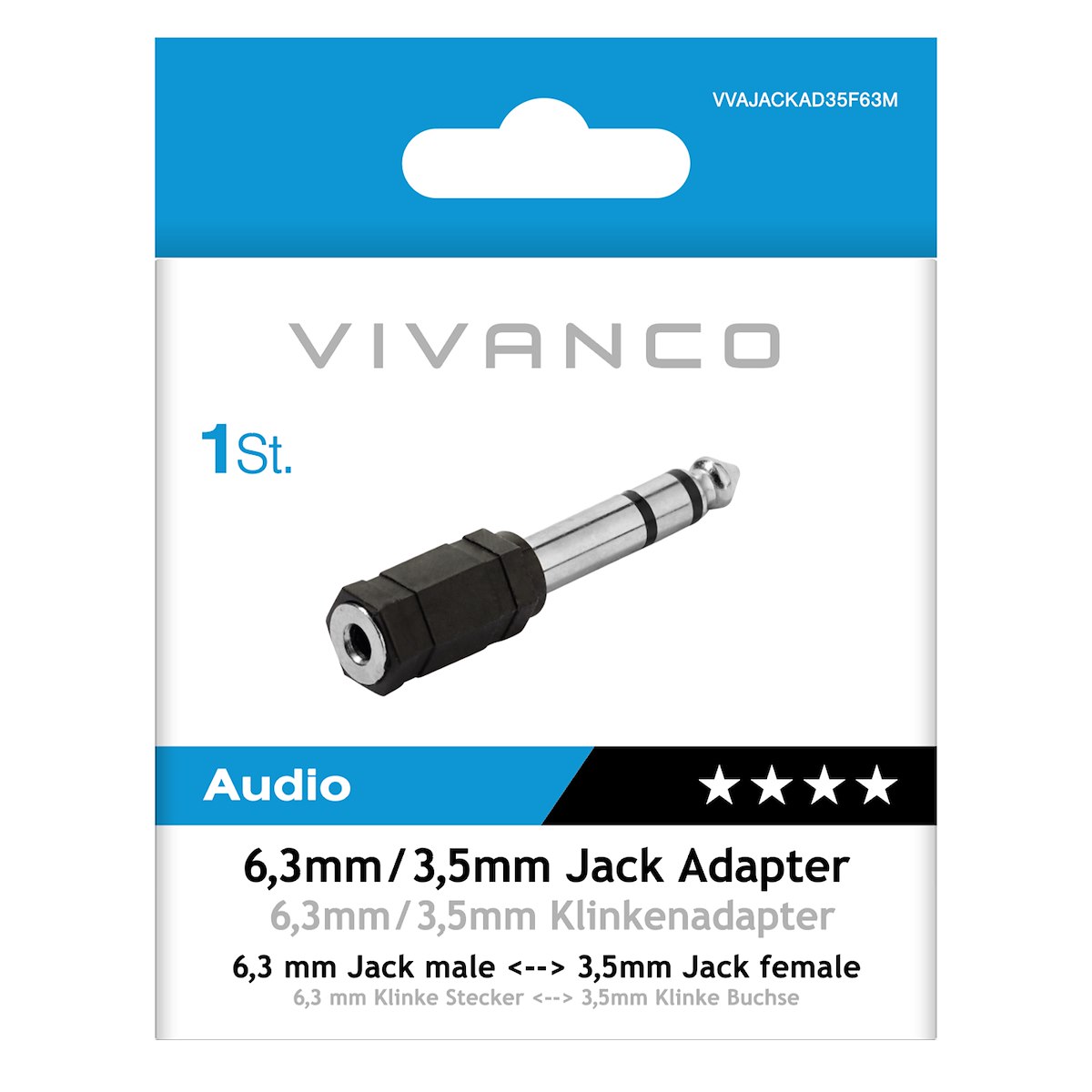 VIVANCO VVAJACKAD35F63M Adattatore Audio Jack 3.5-6.3mm F-M Nero