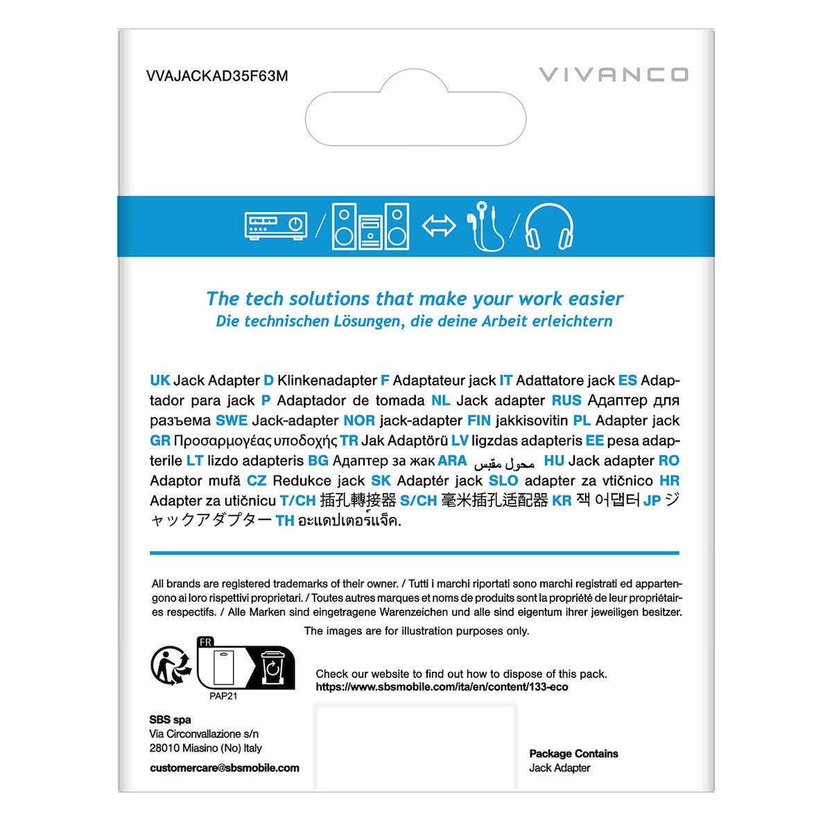 VIVANCO VVAJACKAD35F63M Adattatore Audio Jack 3.5-6.3mm F-M Nero - immagine 3