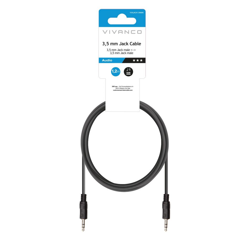 VIVANCO VVAJACK12MMK Cavo Audio Jack 3.5mm M-M, 1.2m, Nero
