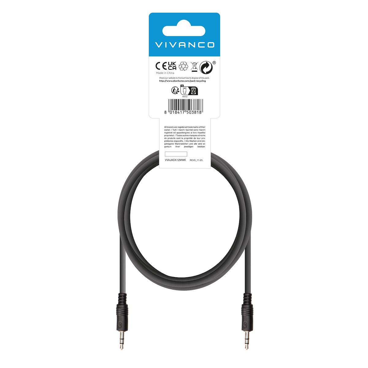 VIVANCO VVAJACK12MMK Cavo Audio Jack 3.5mm M-M, 1.2m, Nero - immagine 3