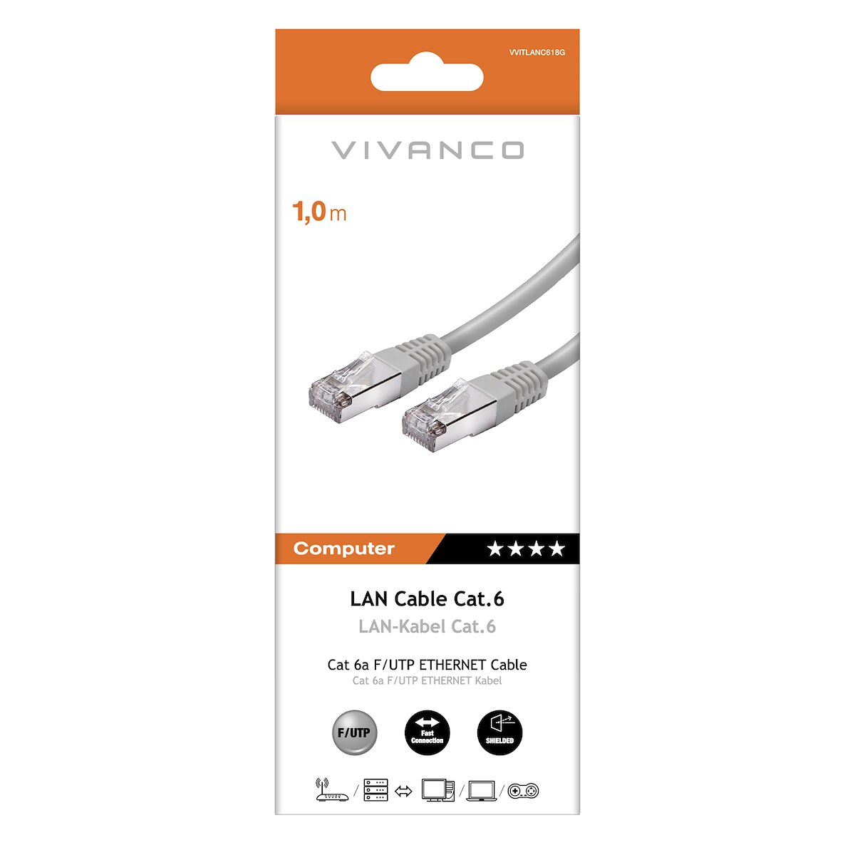 VIVANCO VVITLANC618G Cavo Ethernet RJ45 M-M 2m Cat 6 Nero