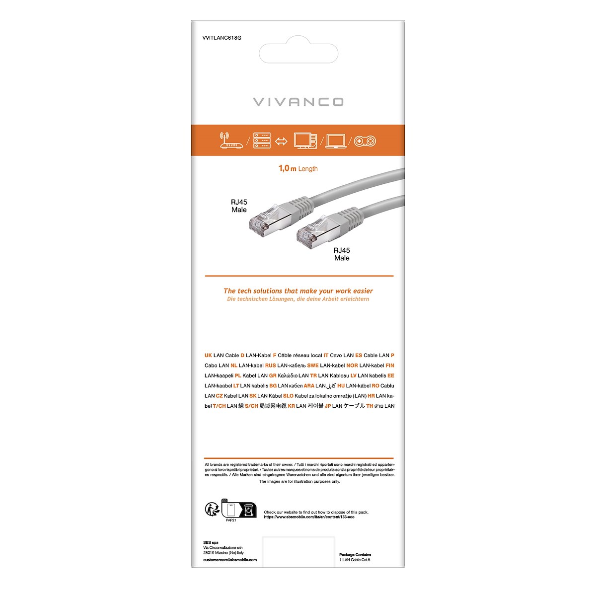 VIVANCO VVITLANC618G Cavo Ethernet RJ45 M-M 2m Cat 6 Nero - immagine 3