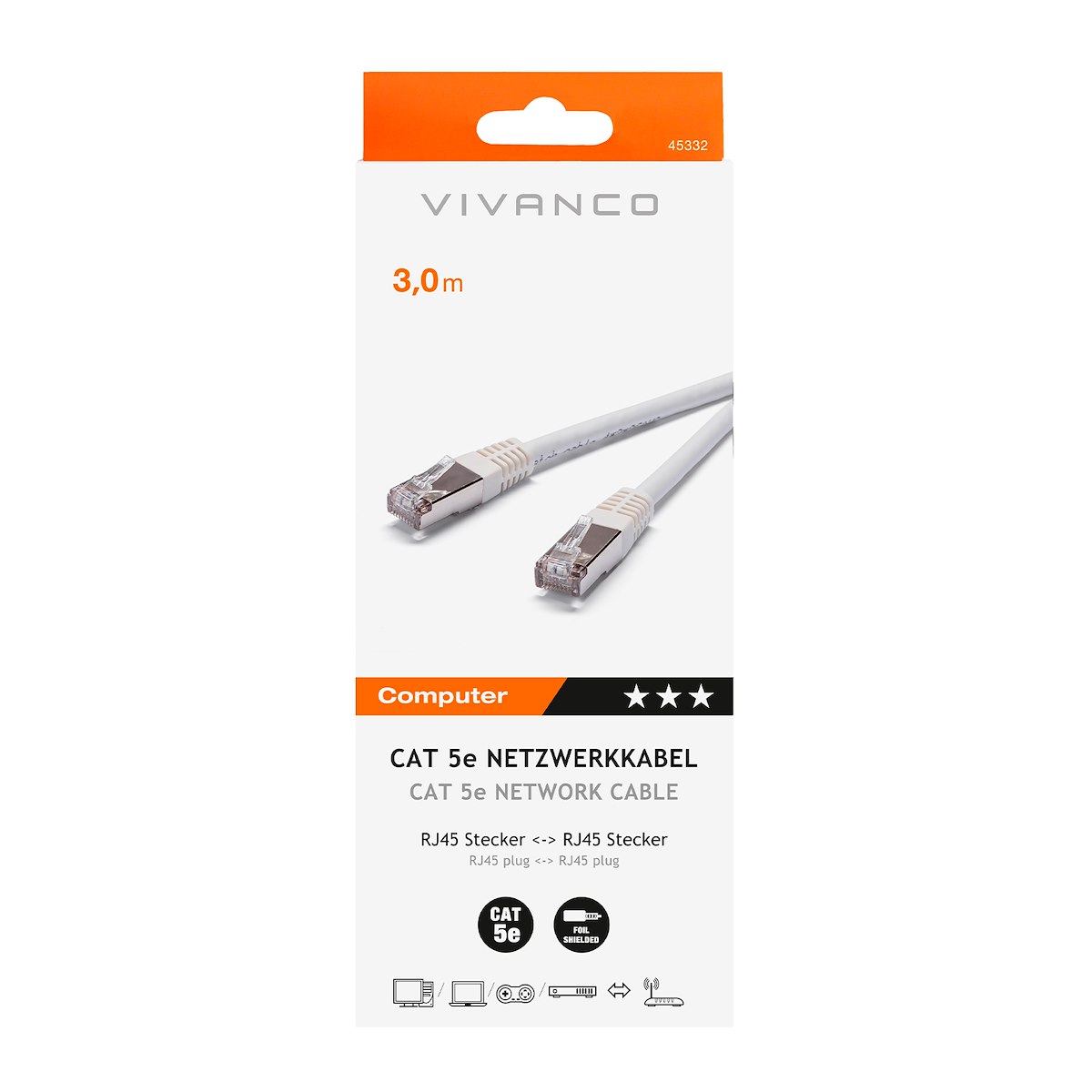VIVANCO VVITLAN5E30W Cavo Ethernet RJ45 M-M 3m Cat 5e Bianco