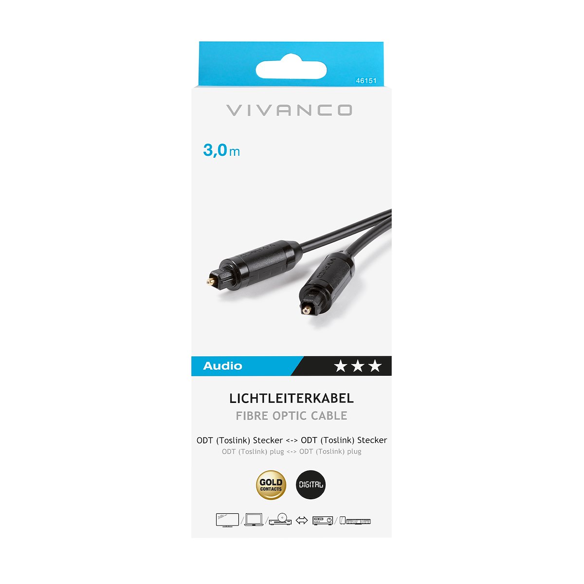 VIVANCO VVATOSL30GK Cavo Ottico Toslink M-M 3m Nero