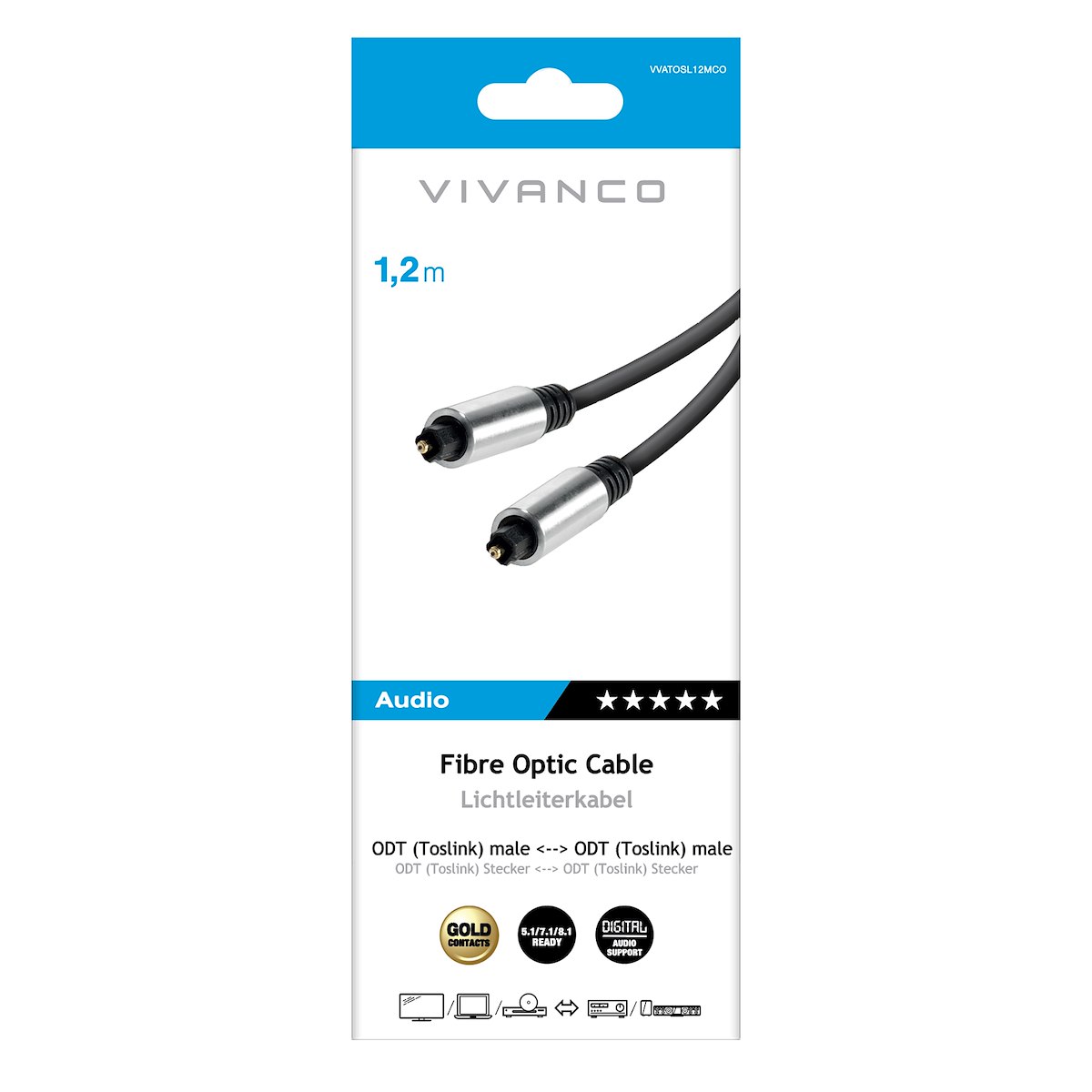 VIVANCO VVATOSL12MCO Cavo Ottico Toslink M-M 1m Nero