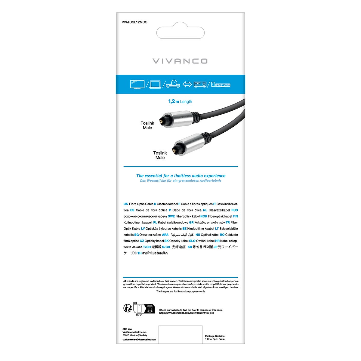 VIVANCO VVATOSL12MCO Cavo Ottico Toslink M-M 1m Nero - immagine 3