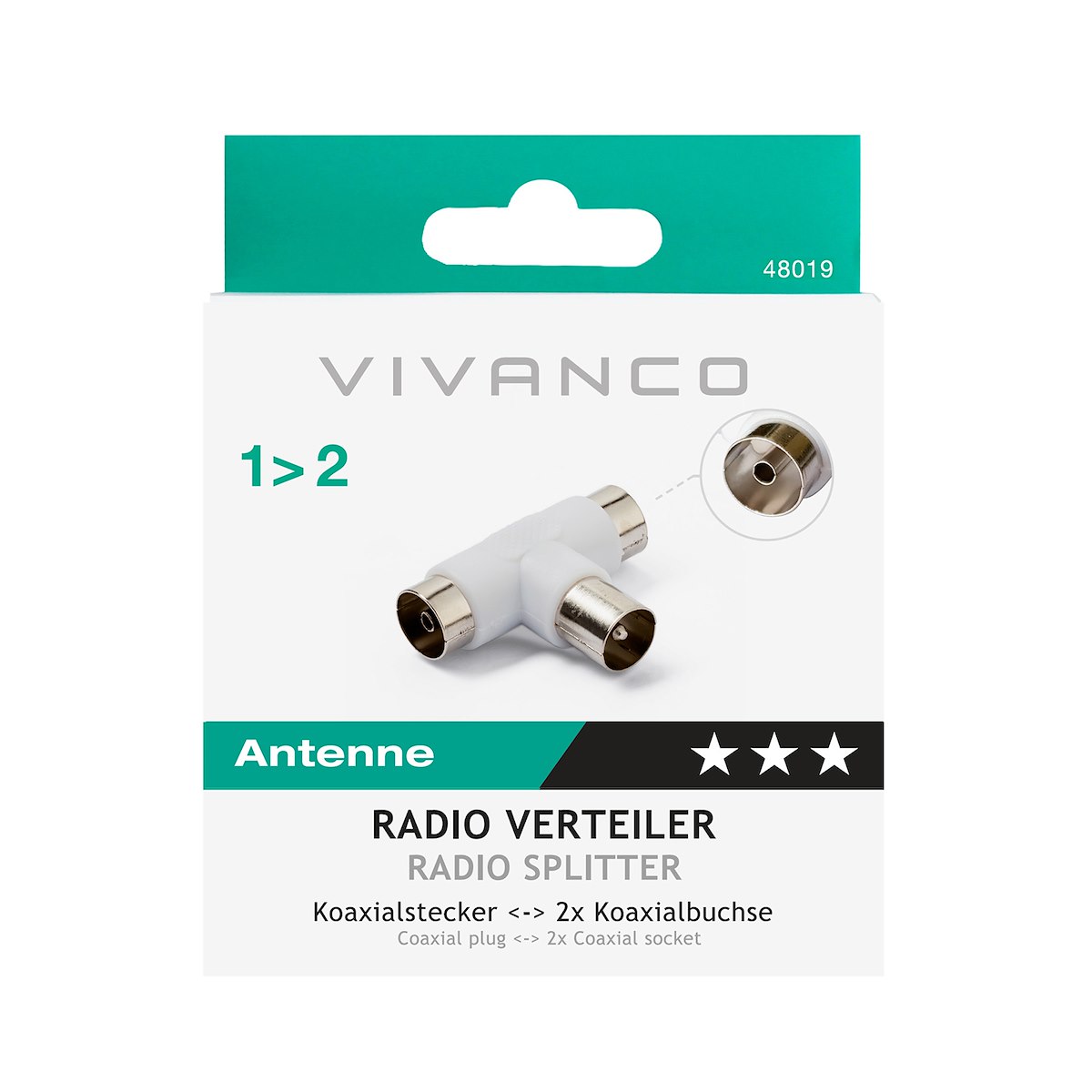 VIVANCO VVANCONCOAX2F1M Adattatore Radio Coassiale 3 Porte M-F-F Bianco