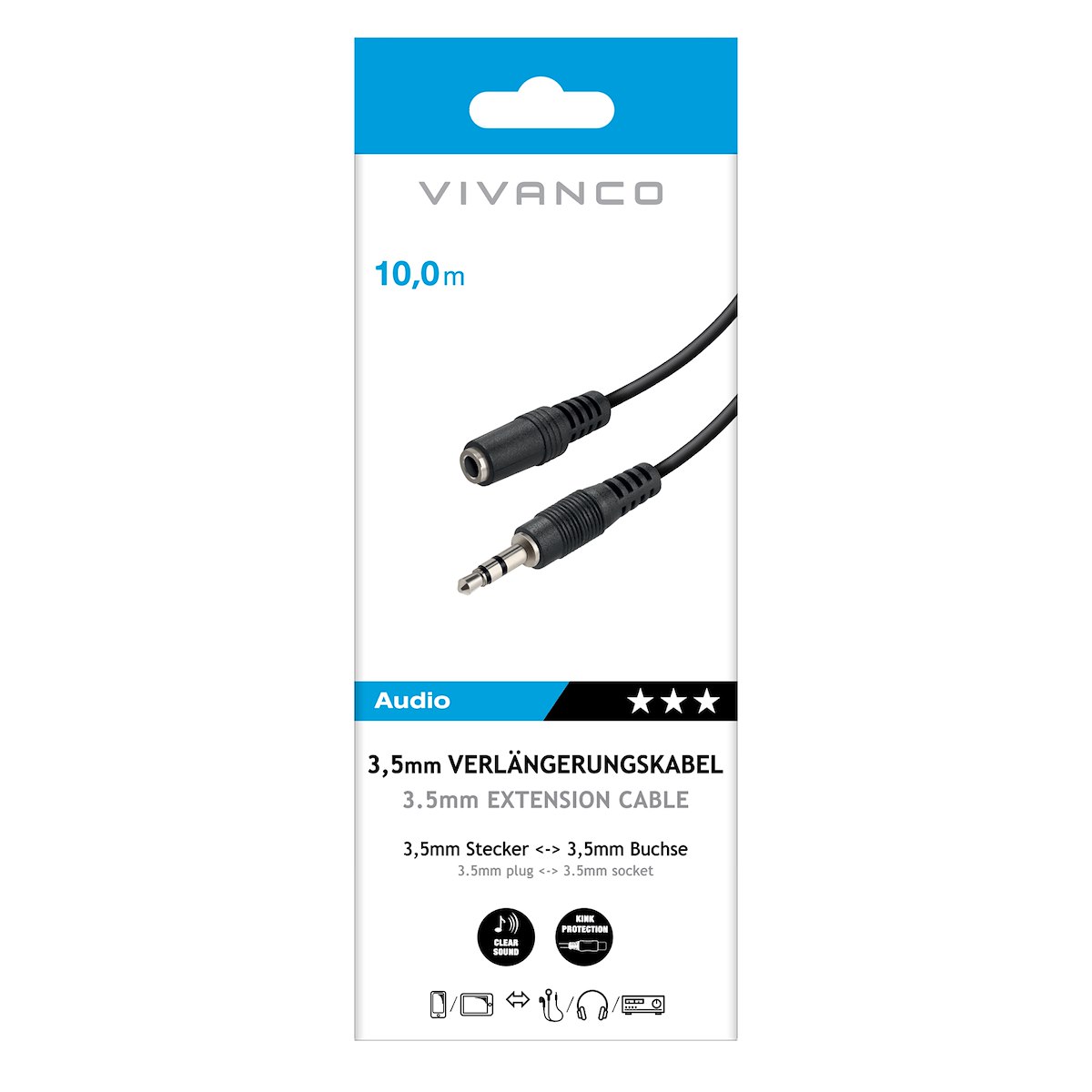 VIVANCO VVAJACKMF100K Cavo audio jack 3,5mm M-F, 10m, nero