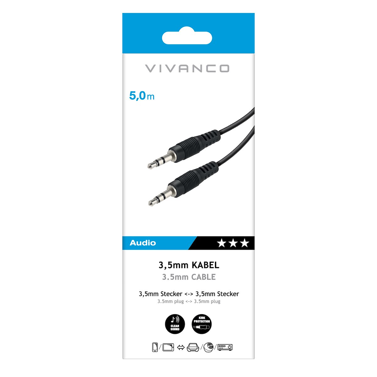 VIVANCO VVAJACK50MMK Cavo Audio Jack 3.5mm M-M, 5m, Nero