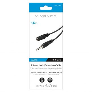 VIVANCO VVAJACK15MFK Cavo Audio Jack 3.5mm M-F, 1.5m, Nero