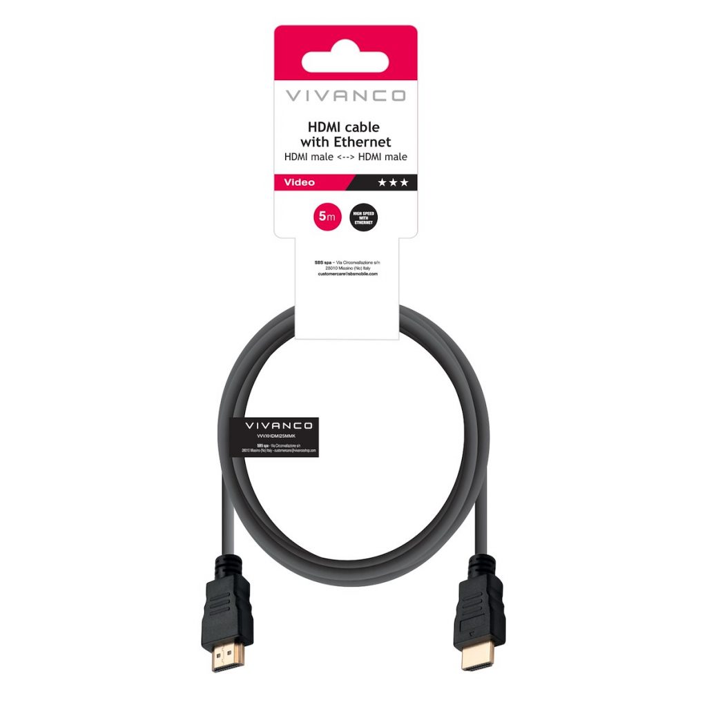 VIVANCO VVVXHDMI50MMK Cavo HDMI 1.4 ARC M-M, 5m, 4K-24Hz, nero