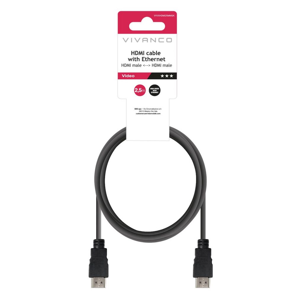 VIVANCO VVVXHDMI25MMGK Cavo HDMI 1.4 ARC M-M, 2.5m, 4K/24Hz, Nero