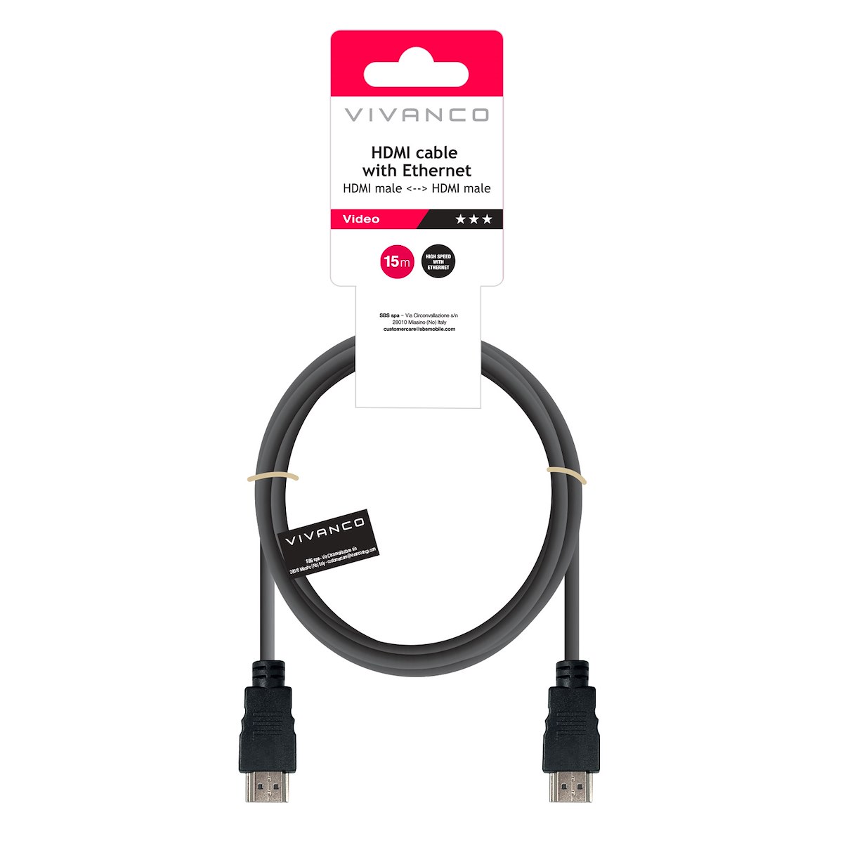VIVANCO VVVXHDMI150MMK Cavo HDMI 1.4 ARC M-M 15m 4K-24Hz Nero