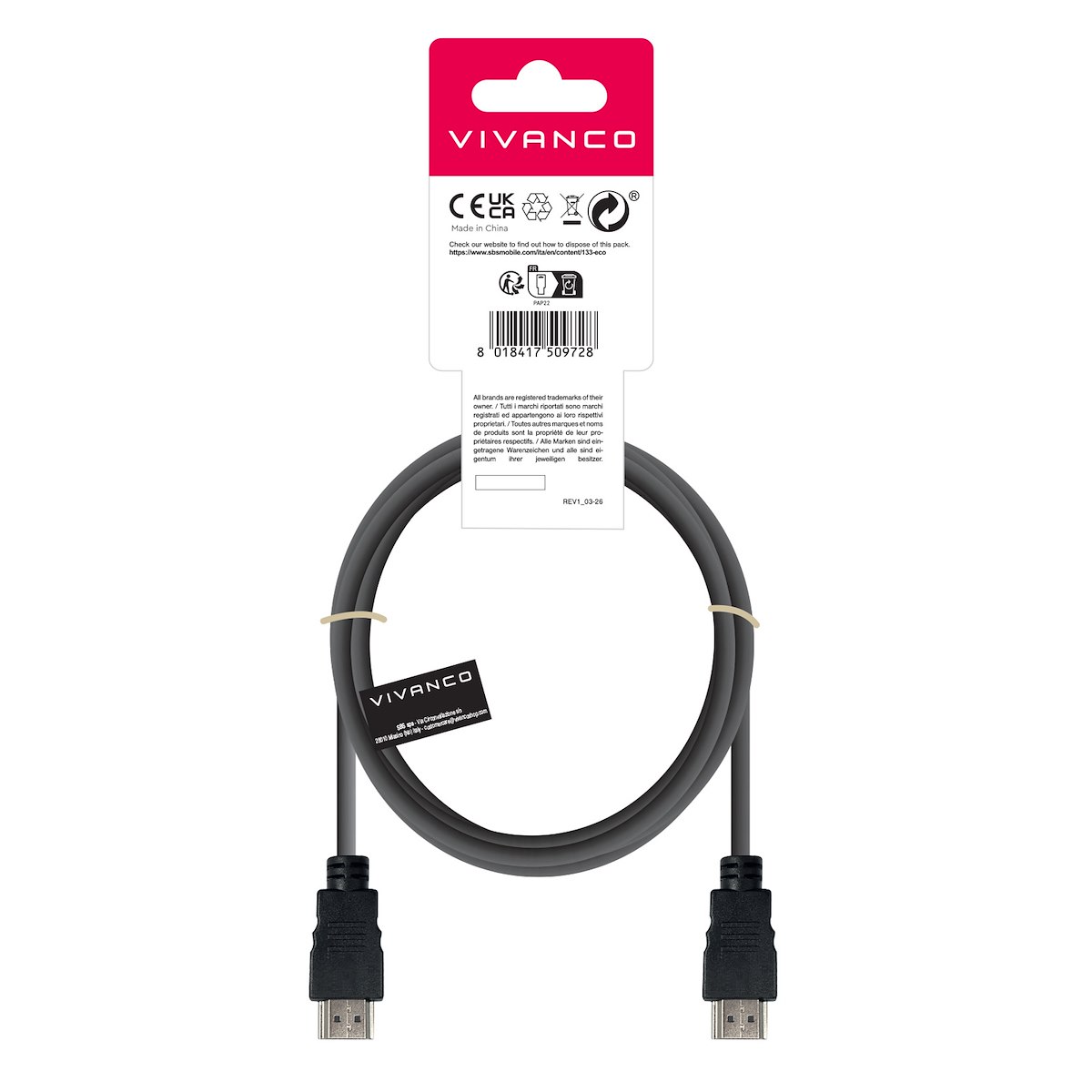 VIVANCO VVVXHDMI150MMK Cavo HDMI 1.4 ARC M-M 15m 4K-24Hz Nero - immagine 3