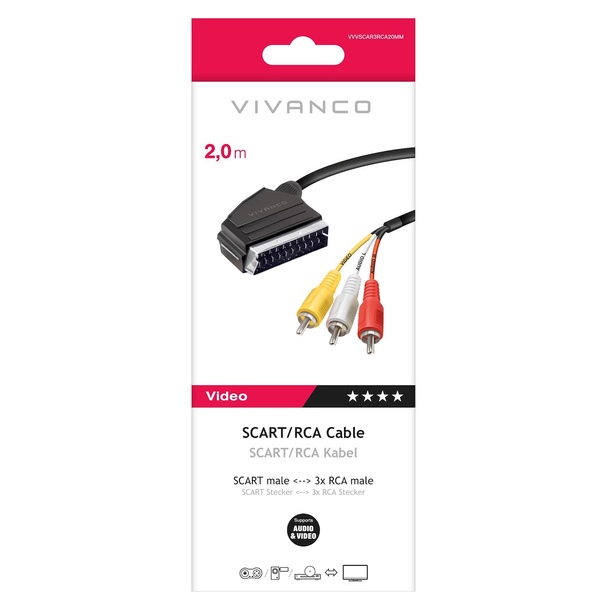 VIVANCO VVVSCAR3RCA20MM Cavo SCART-RCA M-M 2m con interruttore