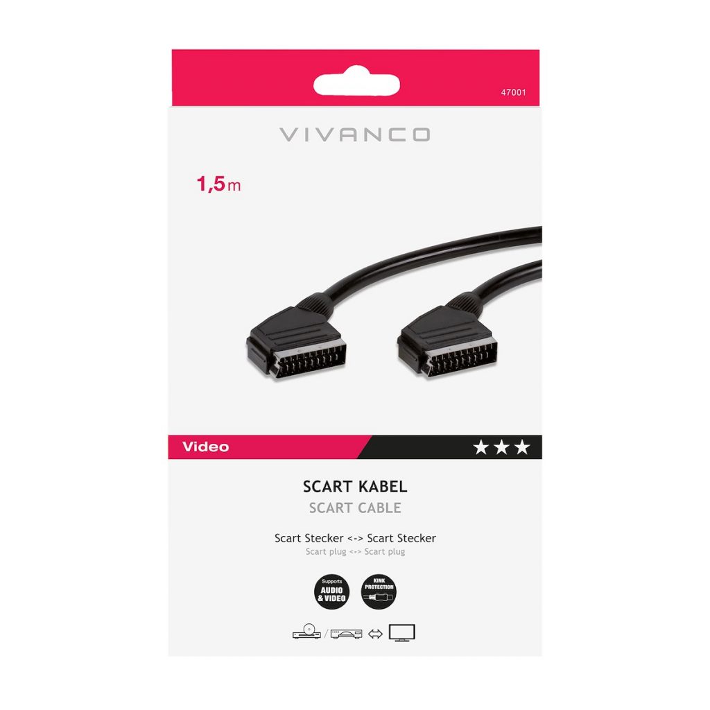 VIVANCO VVVSCAR15MMSCK Cavo SCART M-M 1.5m, nero