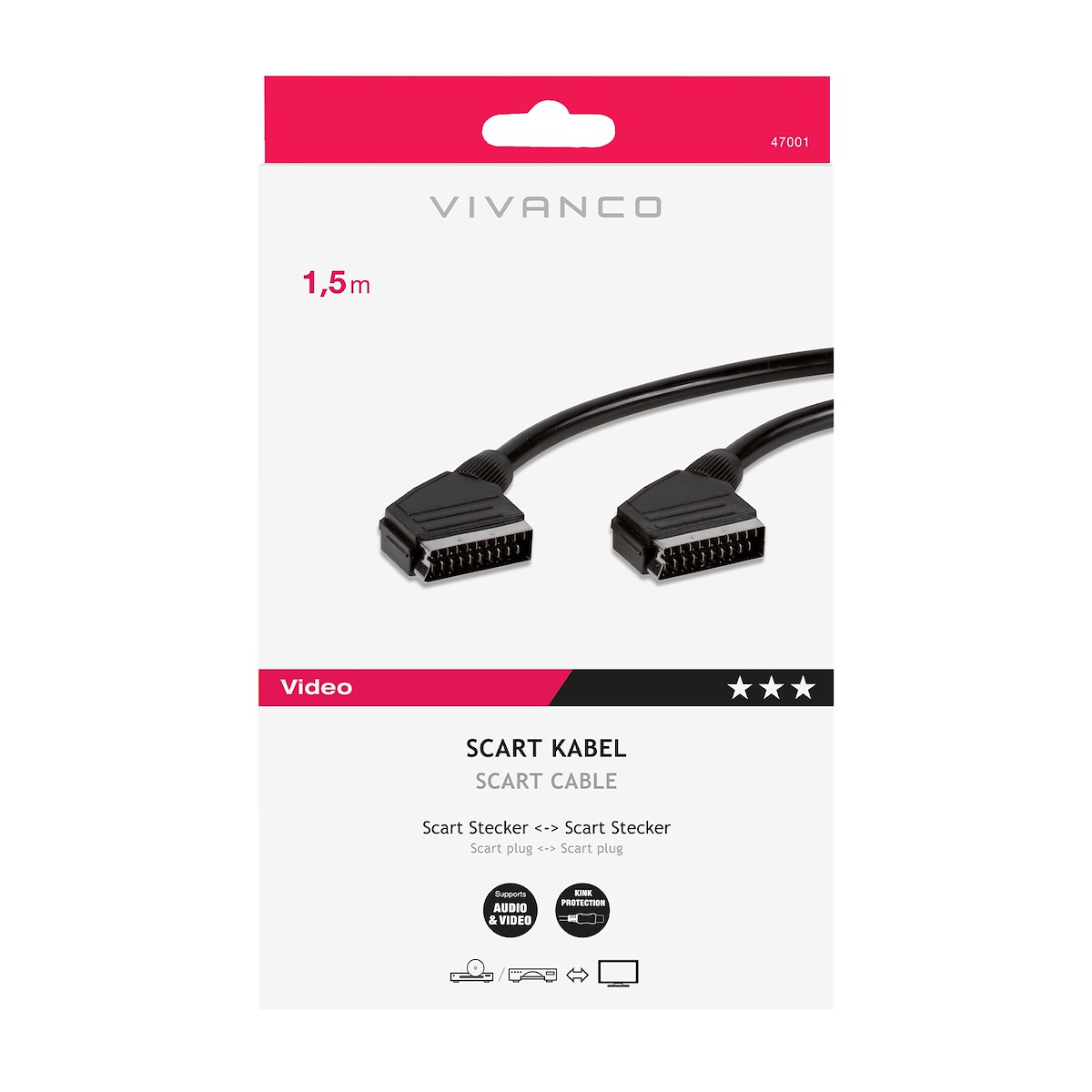 VIVANCO VVVSCAR15MMSCK Cavo SCART M-M 1.5m, nero
