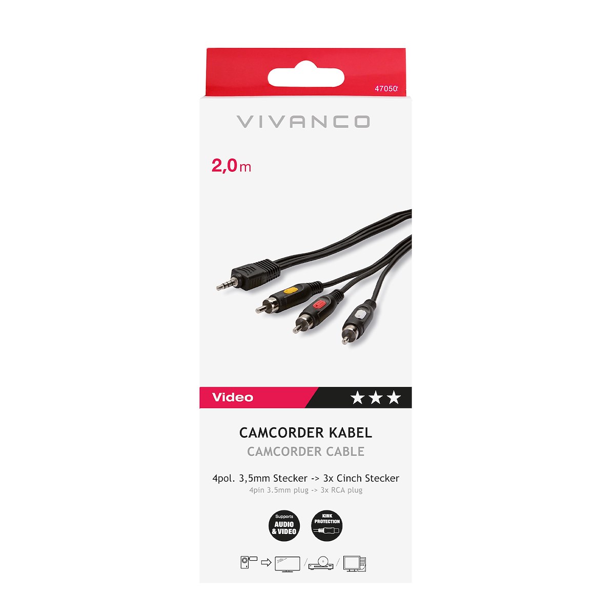 VIVANCO VVVJACK353RCAK Cavo Audio Jack-RCA M-M, 2m, Nero