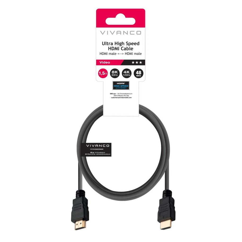 VIVANCO VVVHDMI8K15MMK Cavo HDMI 2.1 M-M 1.5m 8K@60Hz ARC Nero