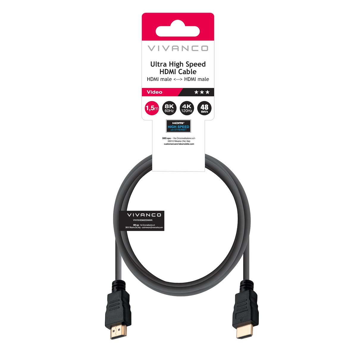 VIVANCO VVVHDMI8K15MMK Cavo HDMI 2.1 M-M 1.5m 8K@60Hz ARC Nero