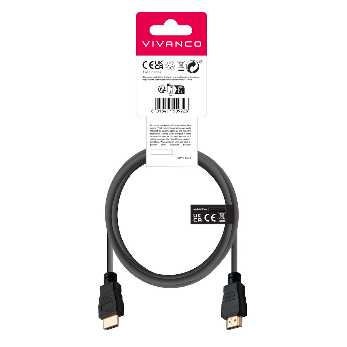 VIVANCO VVVHDMI8K15MMK Cavo HDMI 2.1 M-M 1.5m 8K@60Hz ARC Nero - immagine 3
