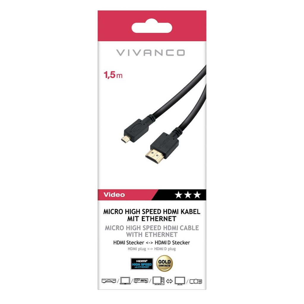 VIVANCO VVVHDMI15MICRO Cavo HDMI-Mini HDMI M-M 1.5m 4K-60Hz Nero